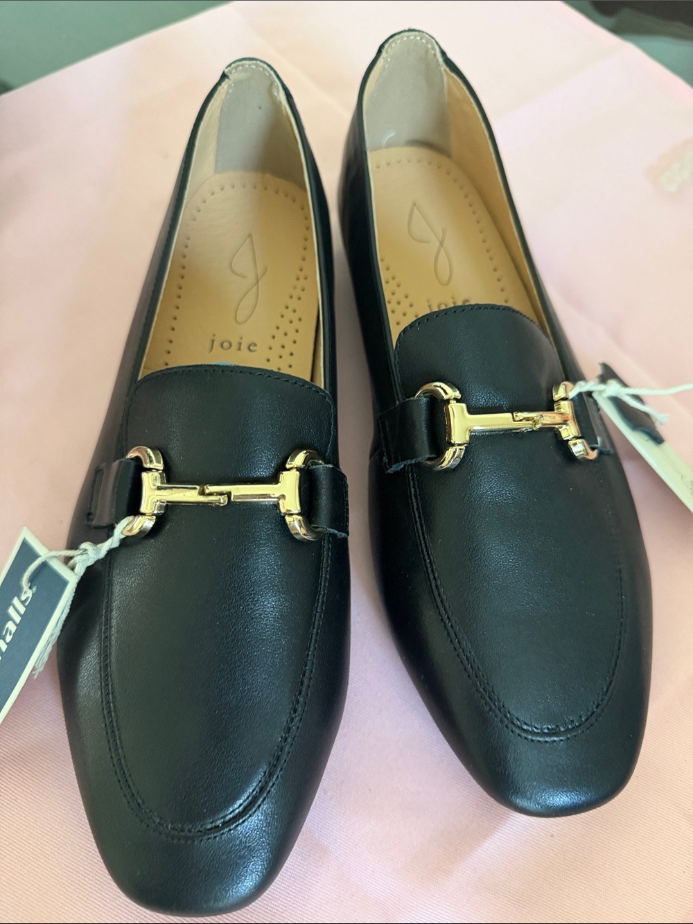 Joie Black Leather Loafers with Gold Horsebit